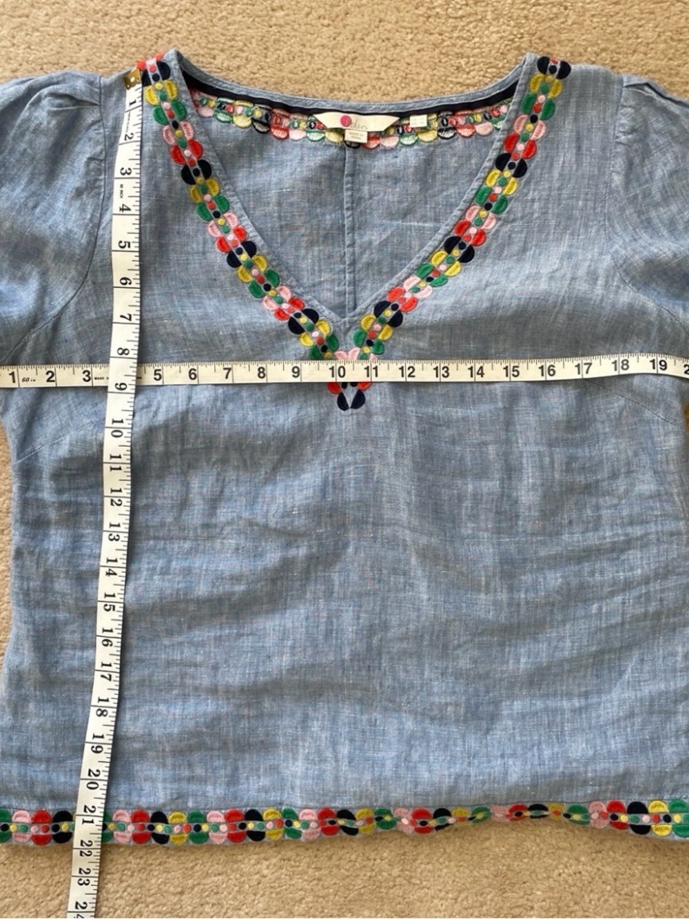 BODEN Heidi Embroidered Linen Top Us Size 12 - Picture 3 of 7